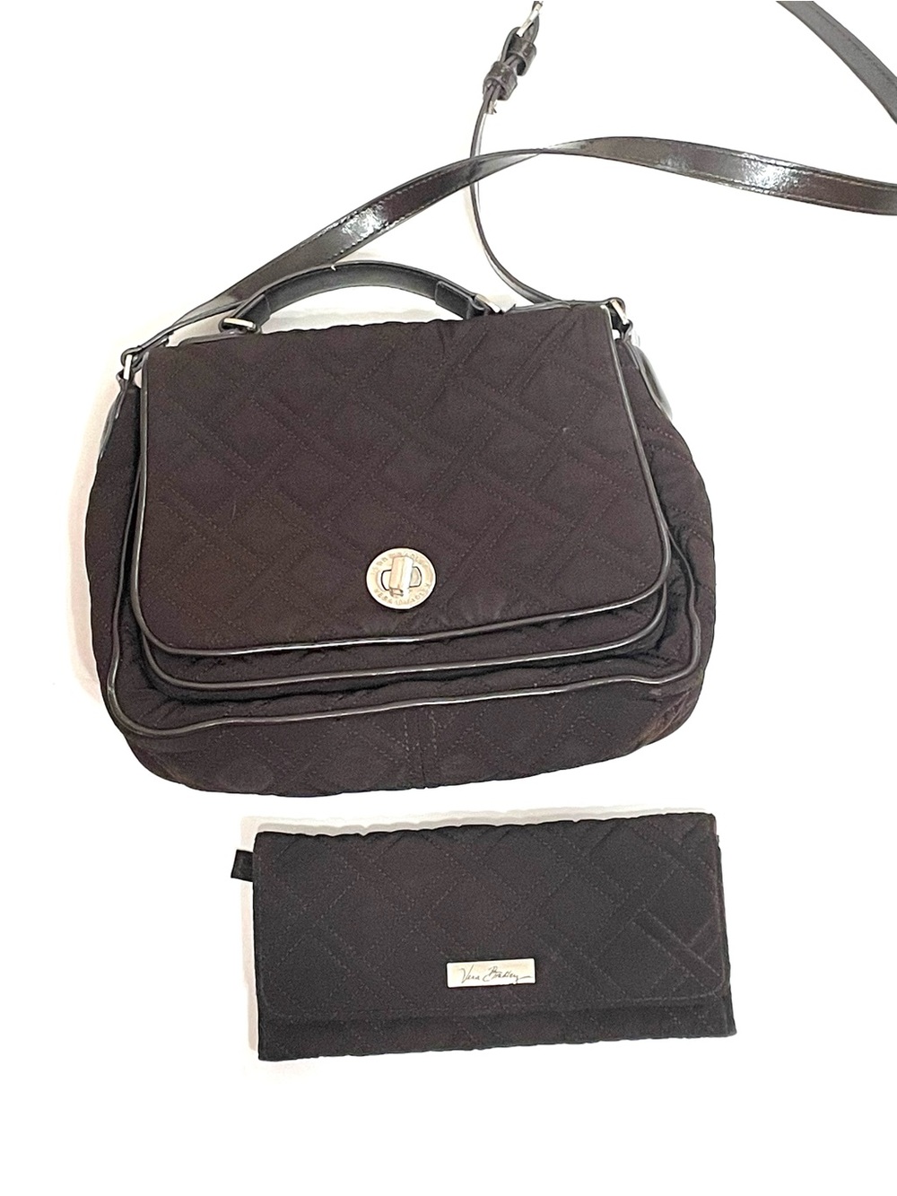Vera Bradley Chocolate Brown Crossbody with Matching Wallet 11x9